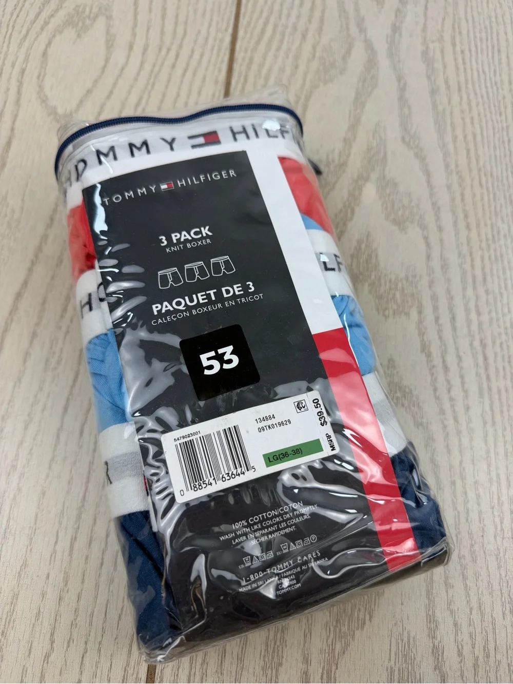 Tommy Hilfiger Men's 3pk. 100% Cotton Knit Boxer Large (36-38) Blue Red $39.50